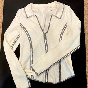 Anthropologie Pilcro White Long Sleeve Top with Black Stitching. Size M.